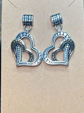 Brighton Sterling Silver / Gold Double Heart Drop Earrings - Like New
